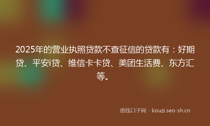 2025年的营业执照贷款不查征信的贷款有：好期贷、平安i贷、维信卡卡贷、美团生活费、东方汇等。