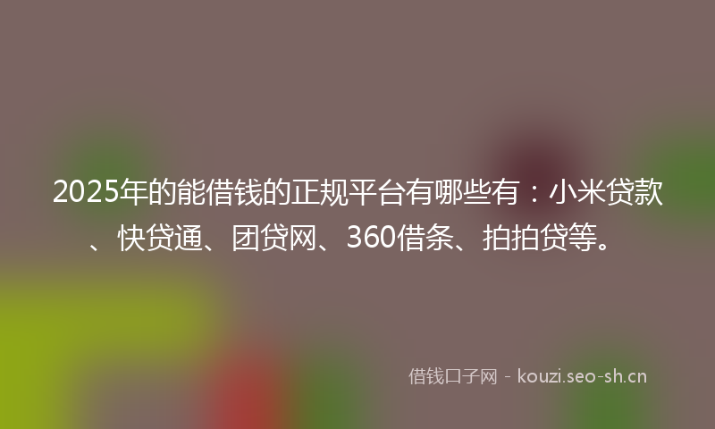 2025年的能借钱的正规平台有哪些有：小米贷款、快贷通、团贷网、360借条、拍拍贷等。