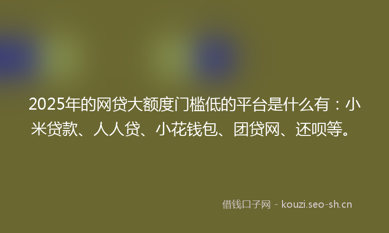 2025年的网贷大额度门槛低的平台是什么有：小米贷款、人人贷、小花钱包、团贷网、还呗等。