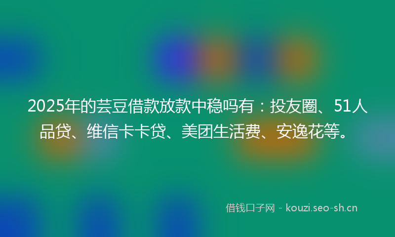 2025年的芸豆借款放款中稳吗有：投友圈、51人品贷、维信卡卡贷、美团生活费、安逸花等。