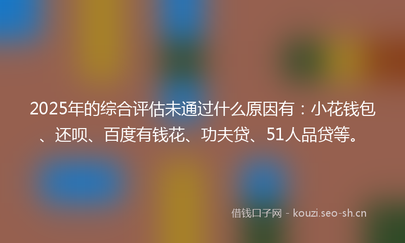 2025年的综合评估未通过什么原因有：小花钱包、还呗、百度有钱花、功夫贷、51人品贷等。