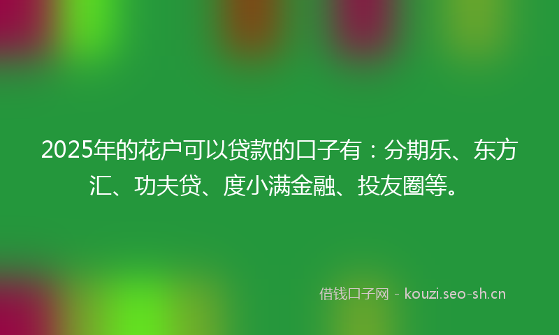 2025年的花户可以贷款的口子有：分期乐、东方汇、功夫贷、度小满金融、投友圈等。