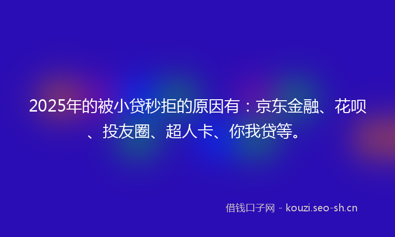 2025年的被小贷秒拒的原因有：京东金融、花呗、投友圈、超人卡、你我贷等。