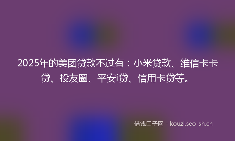 2025年的美团贷款不过有：小米贷款、维信卡卡贷、投友圈、平安i贷、信用卡贷等。