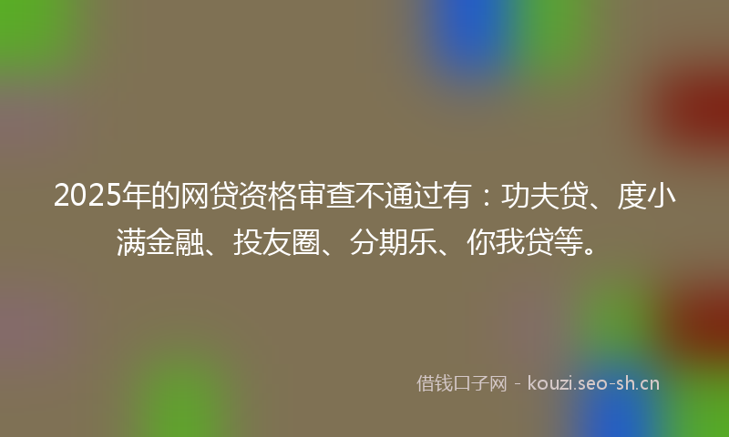 2025年的网贷资格审查不通过有：功夫贷、度小满金融、投友圈、分期乐、你我贷等。