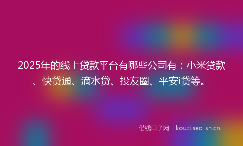 2025年的线上贷款平台有哪些公司有：小米贷款、快贷通、滴水贷、投友圈、平安i贷等。
