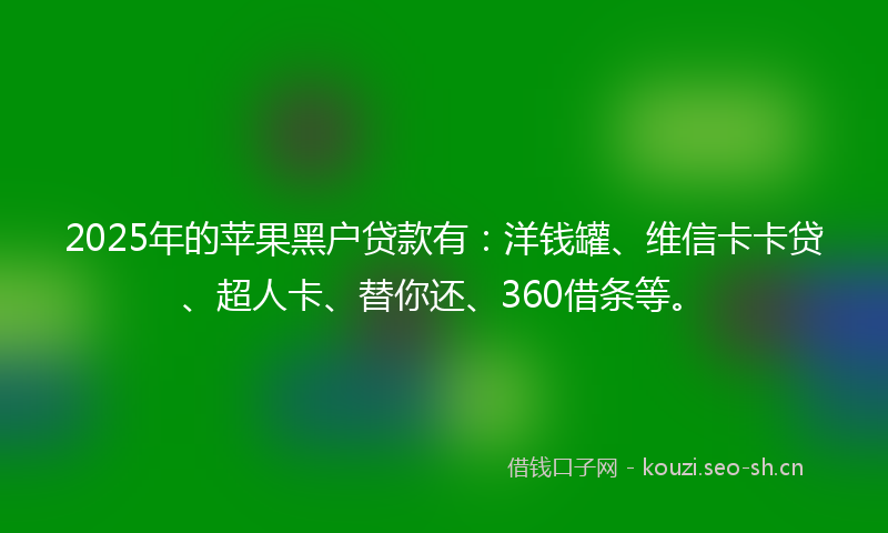 2025年的苹果黑户贷款有：洋钱罐、维信卡卡贷、超人卡、替你还、360借条等。