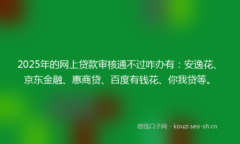 2025年的网上贷款审核通不过咋办有：安逸花、京东金融、惠商贷、百度有钱花、你我贷等。