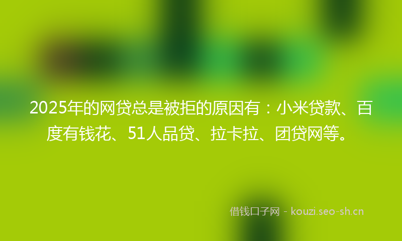 2025年的网贷总是被拒的原因有：小米贷款、百度有钱花、51人品贷、拉卡拉、团贷网等。