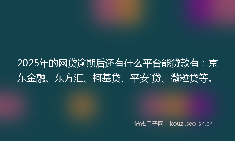2025年的网贷逾期后还有什么平台能贷款有：京东金融、东方汇、柯基贷、平安i贷、微粒贷等。