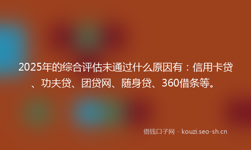 2025年的综合评估未通过什么原因有：信用卡贷、功夫贷、团贷网、随身贷、360借条等。
