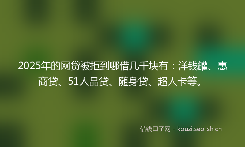 2025年的网贷被拒到哪借几千块有：洋钱罐、惠商贷、51人品贷、随身贷、超人卡等。