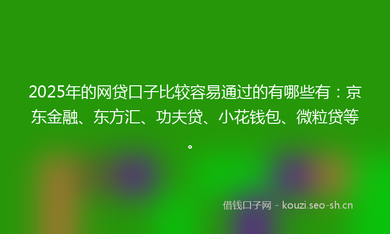 2025年的网贷口子比较容易通过的有哪些有：京东金融、东方汇、功夫贷、小花钱包、微粒贷等。