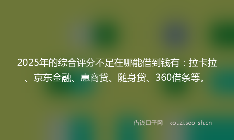 2025年的综合评分不足在哪能借到钱有：拉卡拉、京东金融、惠商贷、随身贷、360借条等。