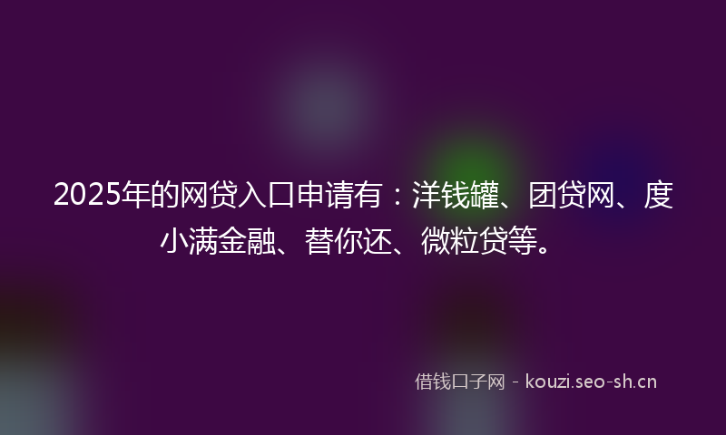 2025年的网贷入口申请有：洋钱罐、团贷网、度小满金融、替你还、微粒贷等。