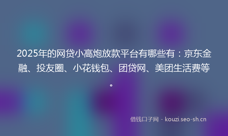 2025年的网贷小高炮放款平台有哪些有：京东金融、投友圈、小花钱包、团贷网、美团生活费等。