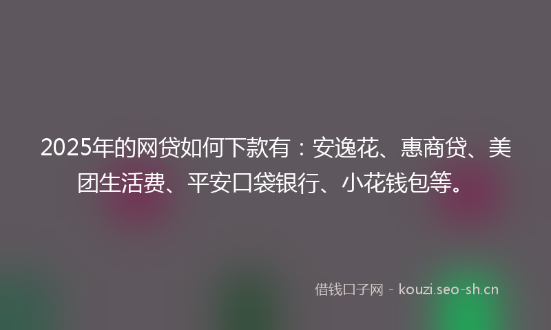 2025年的网贷如何下款有：安逸花、惠商贷、美团生活费、平安口袋银行、小花钱包等。