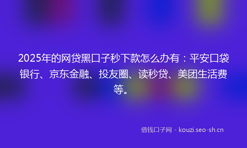 2025年的网贷黑口子秒下款怎么办有：平安口袋银行、京东金融、投友圈、读秒贷、美团生活费等。