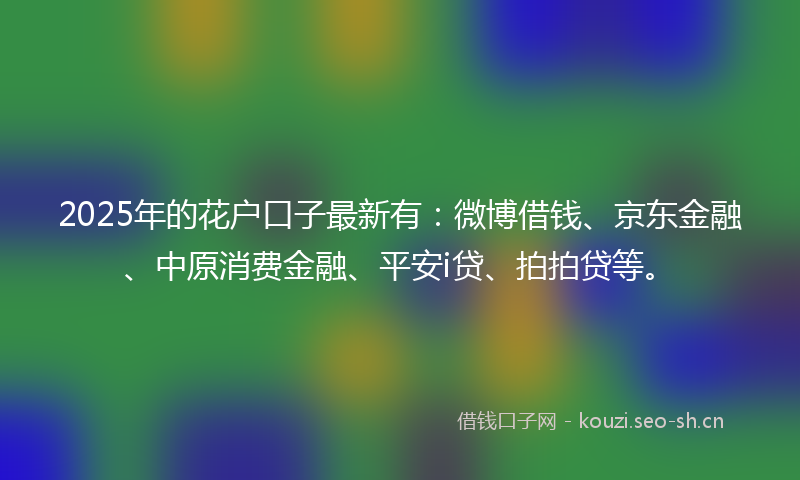 2025年的花户口子最新有：微博借钱、京东金融、中原消费金融、平安i贷、拍拍贷等。
