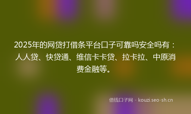 2025年的网贷打借条平台口子可靠吗安全吗有：人人贷、快贷通、维信卡卡贷、拉卡拉、中原消费金融等。