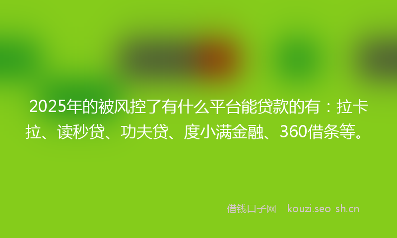 2025年的被风控了有什么平台能贷款的有：拉卡拉、读秒贷、功夫贷、度小满金融、360借条等。