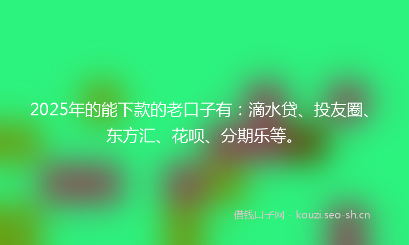 2025年的能下款的老口子有：滴水贷、投友圈、东方汇、花呗、分期乐等。