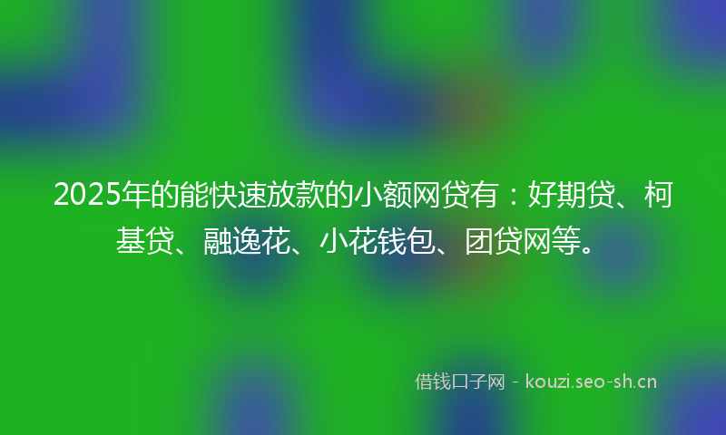 2025年的能快速放款的小额网贷有：好期贷、柯基贷、融逸花、小花钱包、团贷网等。