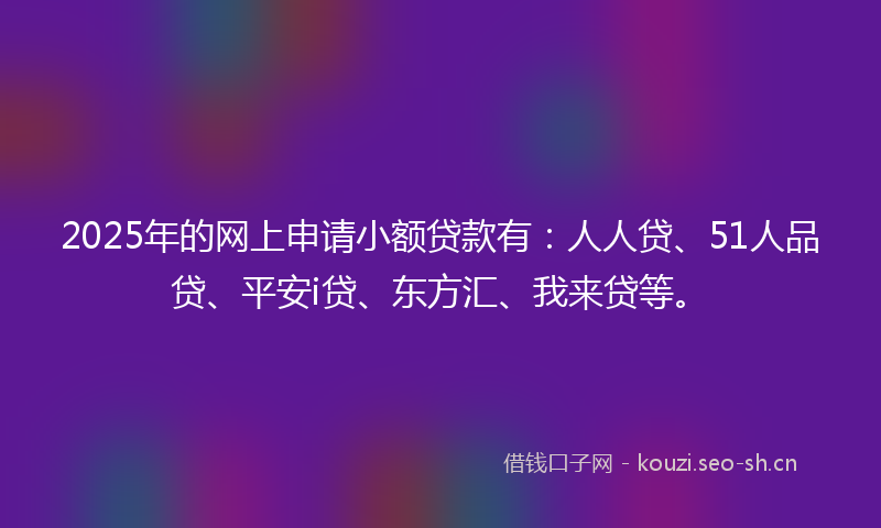 2025年的网上申请小额贷款有：人人贷、51人品贷、平安i贷、东方汇、我来贷等。