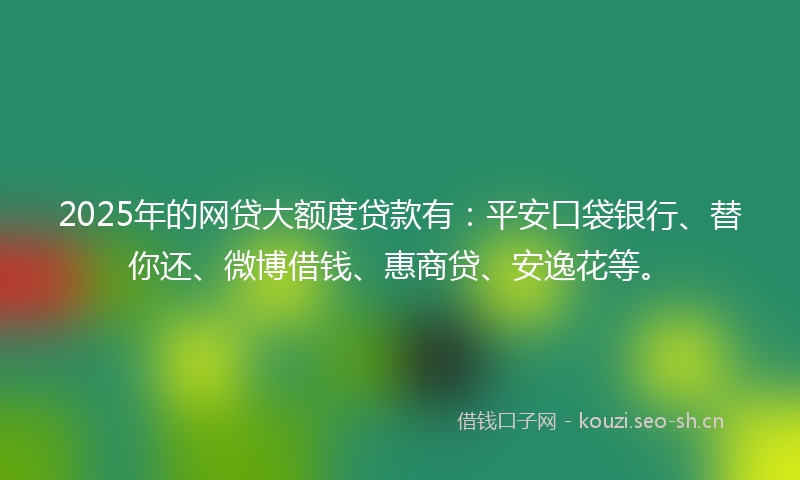 2025年的网贷大额度贷款有：平安口袋银行、替你还、微博借钱、惠商贷、安逸花等。