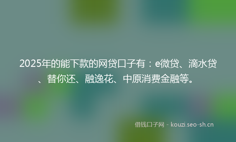 2025年的能下款的网贷口子有：e微贷、滴水贷、替你还、融逸花、中原消费金融等。