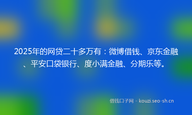 2025年的网贷二十多万有：微博借钱、京东金融、平安口袋银行、度小满金融、分期乐等。