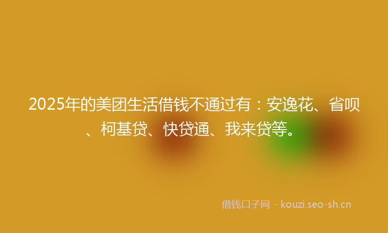 2025年的美团生活借钱不通过有：安逸花、省呗、柯基贷、快贷通、我来贷等。