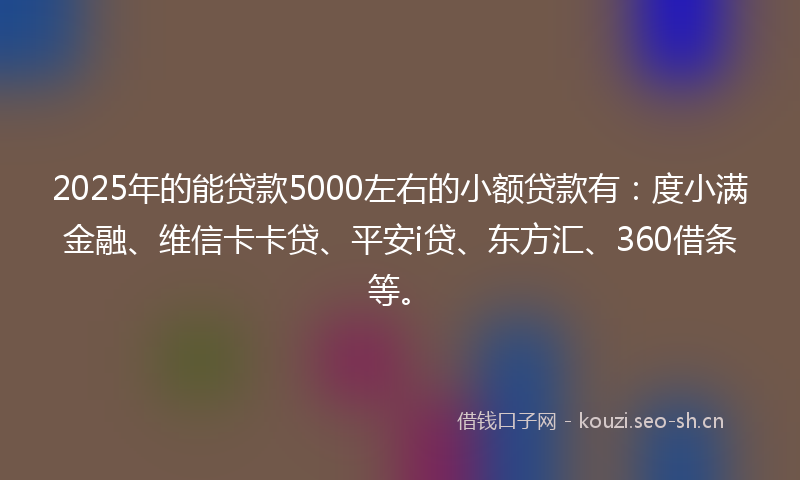 2025年的能贷款5000左右的小额贷款有:度小满金融、维信卡卡贷、平安i贷、东方汇、360借条等。