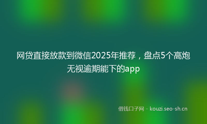 网贷直接放款到微信2025年推荐，盘点5个高炮无视逾期能下的app