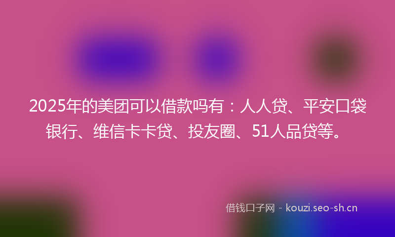 2025年的美团可以借款吗有：人人贷、平安口袋银行、维信卡卡贷、投友圈、51人品贷等。