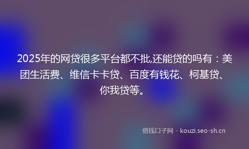 2025年的网贷很多平台都不批,还能贷的吗有：美团生活费、维信卡卡贷、百度有钱花、柯基贷、你我贷等。