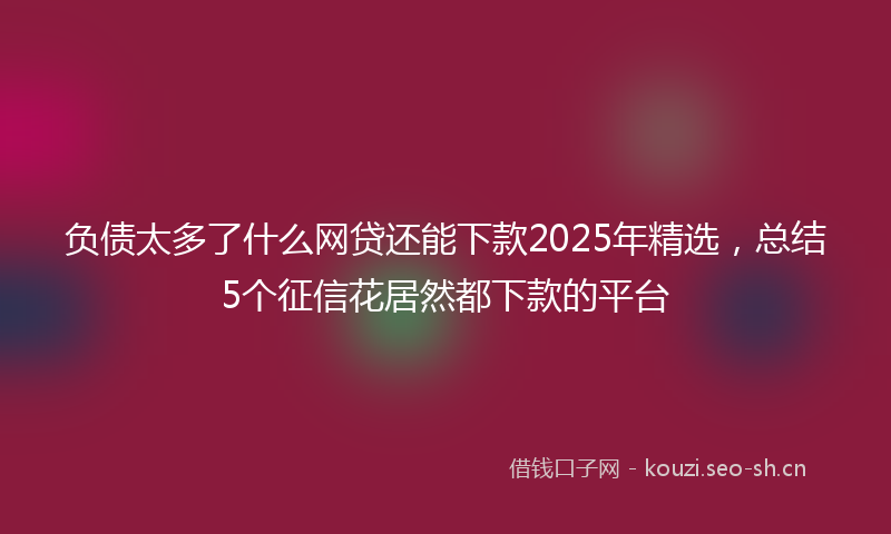 负债太多了什么网贷还能下款2025年精选，总结5个征信花居然都下款的平台