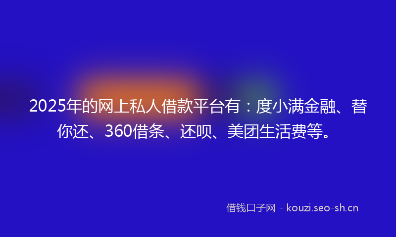2025年的网上私人借款平台有：度小满金融、替你还、360借条、还呗、美团生活费等。