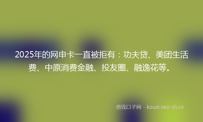 2025年的网申卡一直被拒有：功夫贷、美团生活费、中原消费金融、投友圈、融逸花等。