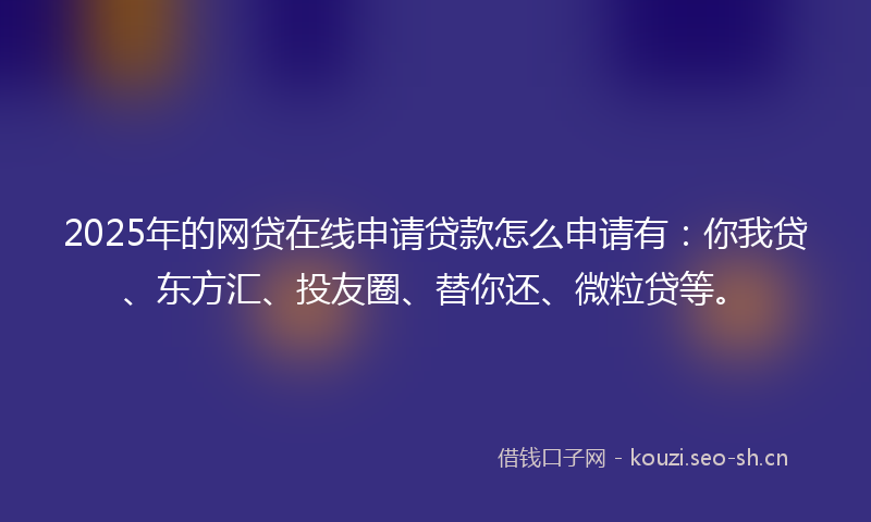2025年的网贷在线申请贷款怎么申请有：你我贷、东方汇、投友圈、替你还、微粒贷等。
