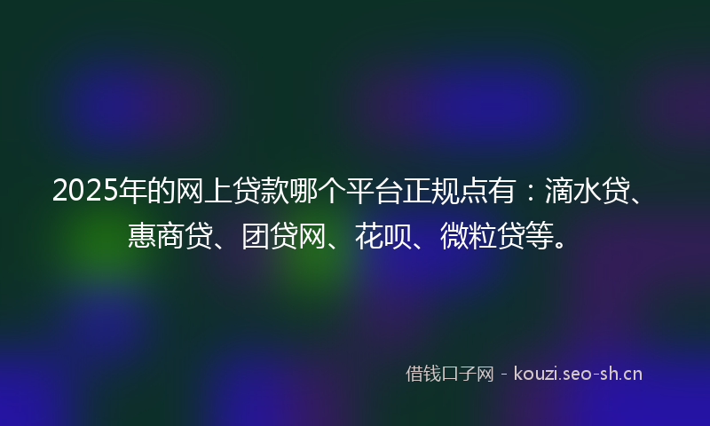 2025年的网上贷款哪个平台正规点有：滴水贷、惠商贷、团贷网、花呗、微粒贷等。