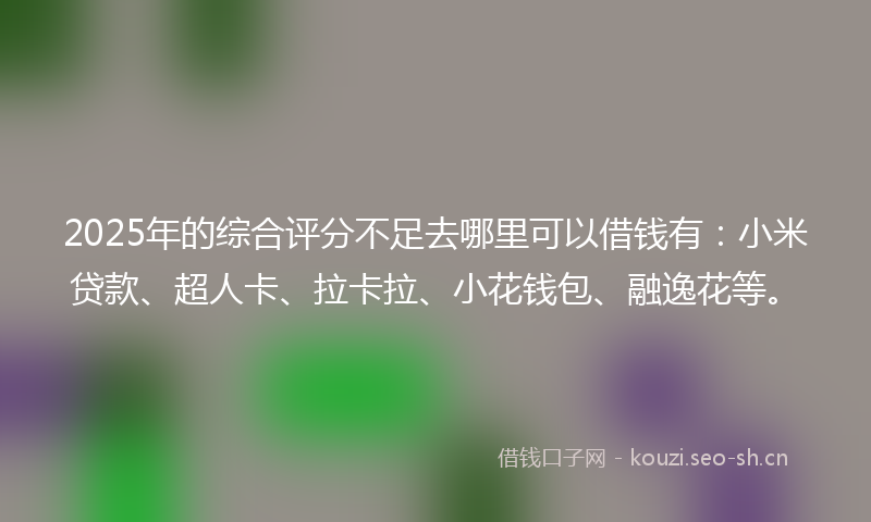 2025年的综合评分不足去哪里可以借钱有：小米贷款、超人卡、拉卡拉、小花钱包、融逸花等。