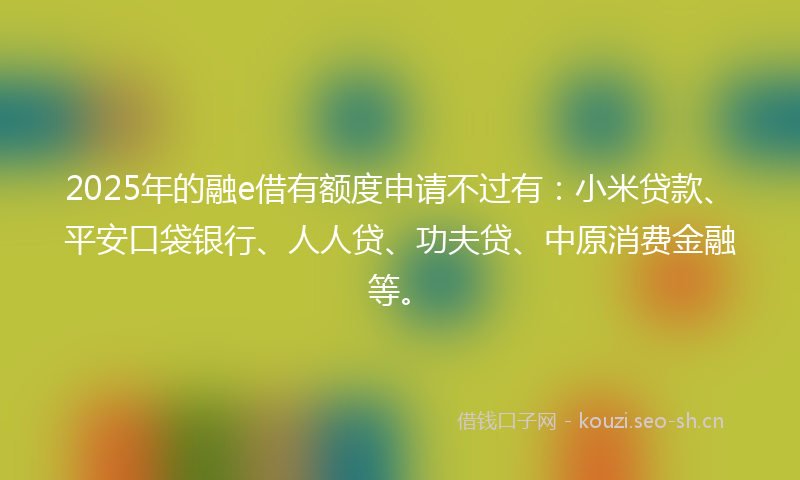 2025年的融e借有额度申请不过有：小米贷款、平安口袋银行、人人贷、功夫贷、中原消费金融等。