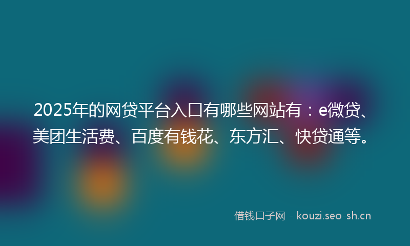 2025年的网贷平台入口有哪些网站有：e微贷、美团生活费、百度有钱花、东方汇、快贷通等。