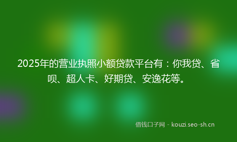 2025年的营业执照小额贷款平台有：你我贷、省呗、超人卡、好期贷、安逸花等。