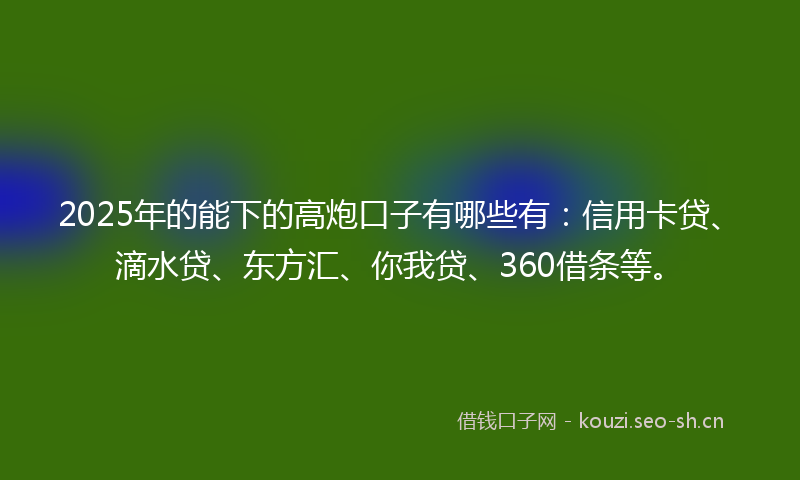2025年的能下的高炮口子有哪些有：信用卡贷、滴水贷、东方汇、你我贷、360借条等。