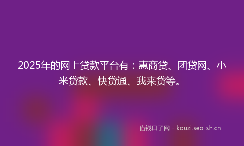 2025年的网上贷款平台有：惠商贷、团贷网、小米贷款、快贷通、我来贷等。