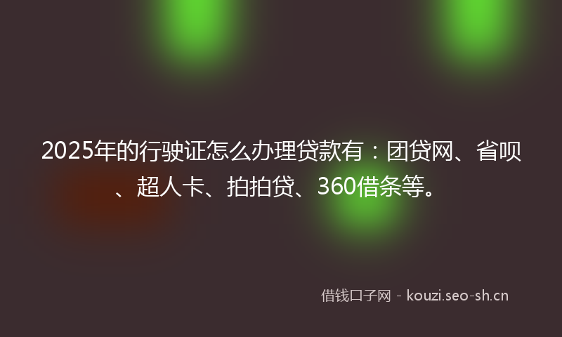 2025年的行驶证怎么办理贷款有：团贷网、省呗、超人卡、拍拍贷、360借条等。