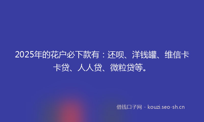 2025年的花户必下款有：还呗、洋钱罐、维信卡卡贷、人人贷、微粒贷等。