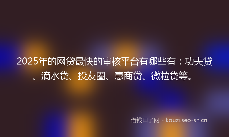 2025年的网贷最快的审核平台有哪些有：功夫贷、滴水贷、投友圈、惠商贷、微粒贷等。